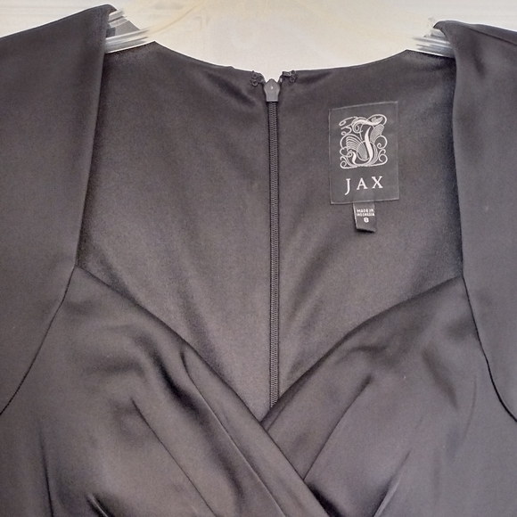 JAX elegant black satin tiered form fitting dress-10 - Picture 2 of 3